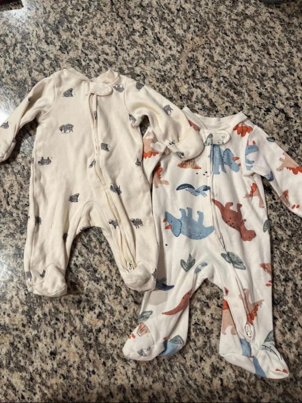 Carter's Neutral Cream and Multicolor Dinosaur Footed One-Piece Sleepers